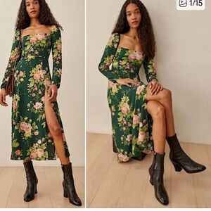 REFORMATION Sigmund Long Sleeve Midi Dress In Belvedere Size 4